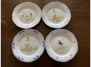 Set Of 4 Quimper Hand Painted Dinner Plates - France