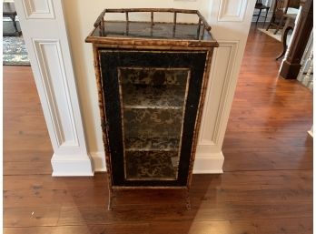 Antique Embossed Leather, Bamboo And Glass Display Cabinet - Top Is Painted