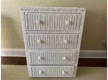 Painted White Wicker Tall Dresser - 4 Drawers