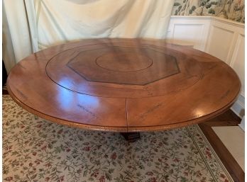 Magnificent Large Round Dining Table On Pedestal With Lazy Susan In The Center And 4 Round Leaves