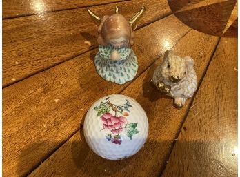 Collection Of 3 Herend Porcelain Figurines - 1 Golf Ball, 1 Angel, 1 Rabbit