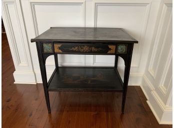 Painted Asian Wood Side Table With Drawer And Shelf