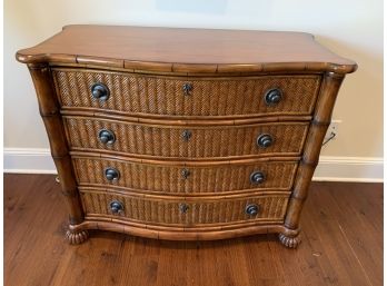 Tommy Bahama Dresser - Dark Wood With Rattan Detail And Metal Hardware  - 4 Drawers