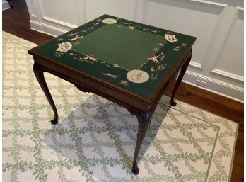 Hunt Scene Needlepoint Card Table With 4 Drawers With Carved Legs