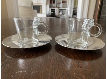 2 Glass Nespresso Cups With Stainless Steel Saucers