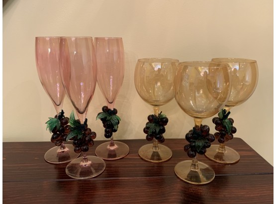 Collection Of Murano Glasses - 3 Pink, 3 Amber