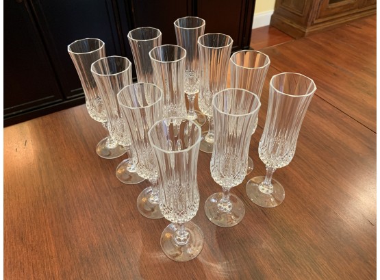 Set Of 11 Cut Glass Champagne Flutes