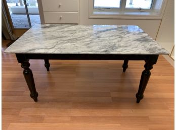Marble Top Table With Painted Black Wood Legs - With 2 Drawers