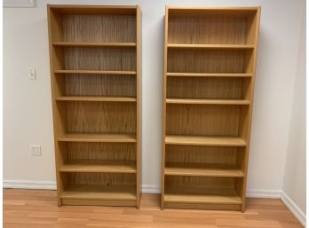 Pair Of Oak Laminate Particle Board Bookcases - 5 Shelves