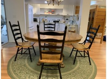 Oak Ball And Claw Foot Dining Table With 1 Leaf And 4 Ladder Back Chairs (Black And Oak)