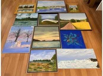 Collection Of 11 Pieces Of Art By Local East End Artist - Acrylic On Canvas - Anna Franklin