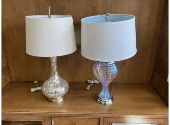 Collection Of Glass Table Lamps - 1 Mercury Glass, 1 Iridescent Glass