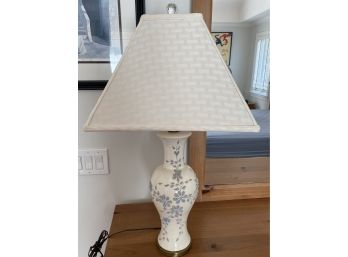 Ceramic Blue And Cream Table Lamp With Cream Square Shade
