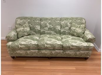 Ethan Allen Green Toile Couch With Wood Feet