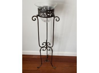Wrought Iron Plant Holder With Glass Bowl