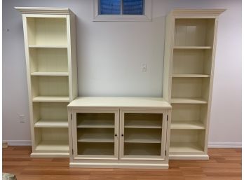 White Ballard Media Cabinet (with Glass Doors) With 2 Bookshelves - 3 Pieces