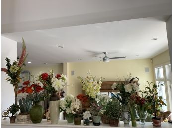 Collection Of 17 Faux Flowers In Various Pots