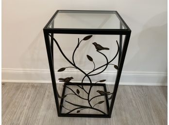 Metal And Glass Side Table With Wrought Iron Birds