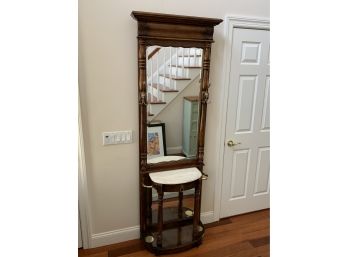 Reproduction Dark Wood Coat Rack With Mirror Marble Table