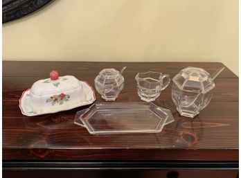 Collection Of Villeroy & Boch - Breakfast Set- Cream, Sugar, Honey And Covered Butter Dish With Cherries