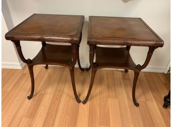 Pair Of Reproduction Leather Top Side Tables
