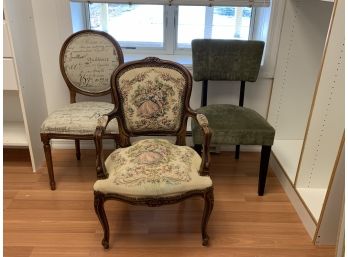 Lot Of 3 Chairs - 1 Arm, 2 Side