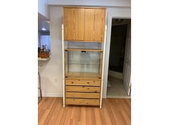 Vintage Storage Cabinet With 4 Drawers And 4 Doors (2 Glass, 2 Wood) With Cream Metal Frame