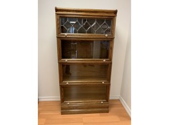 Oak Barrister's Bookcase - 4 Shelves With Leaded Glass