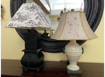 Collection Of 2 Table Lamps- 1 Cream Ceramic, 1 Black Wood