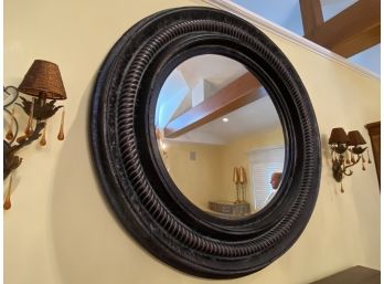 Large Round Resin Mirror - Distressed Brown/black
