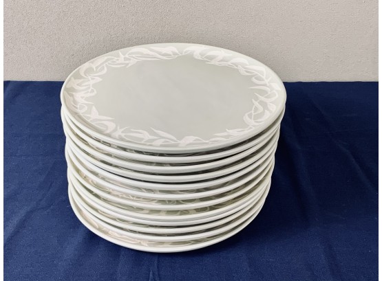 Set Of 12 Signed Pale Green Ceramic Plates