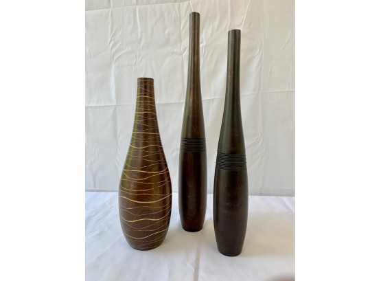 Collection Of 3 Carved Wooden Vases From Artist Guild International