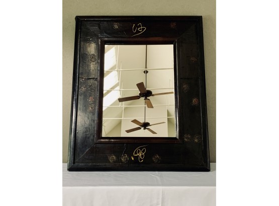 Chinese Wood Framed Mirror With Tin Veneer