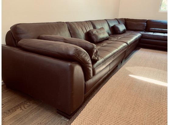 Modern Roche Bobois Brown Leather Sectional With Chaise