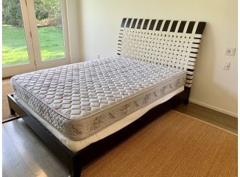Queen Size Bed - Dark Wood With Fabric Strapping