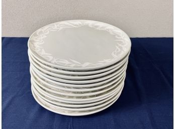 Set Of 12 Signed Pale Green Ceramic Plates