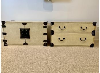 Pair Of Asian Style Chests - Cream Enamel With Metal Hardware