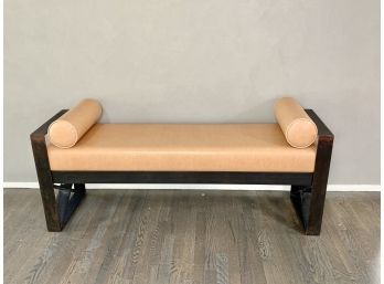 Modern Iron And Camel Color Leather Bench  With X Base