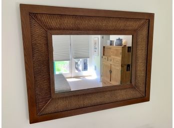 Large Wood And Rattan Hanging Mirror