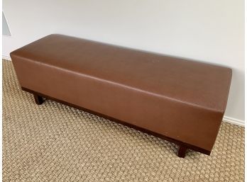 Mecox Gardens Modern Embossed Brown Leather Ottoman On Wood Base