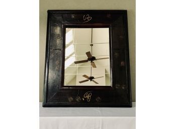 Chinese Wood Framed Mirror With Tin Veneer