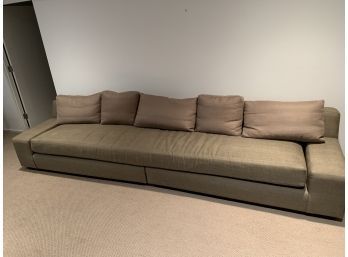 Brown  Modern Long Couch With Square Arms - No Label - Back Cushions Do Not Match