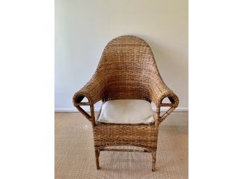 Woven Rattan And Bamboo Armchair With Cushion