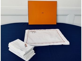 Set Of Hermes Embroidered Placemats And Napkins - 11 Placemats, 12 Napkins - Tree And Giraffe