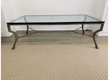 Coffee Table With Painted Wrought Iron Base And Thick Beveled Glass Top