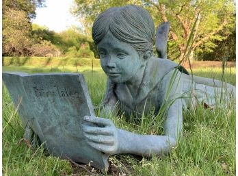 Bronze Elite By Henri Sculpture - Girl Reading Fairytale Book
