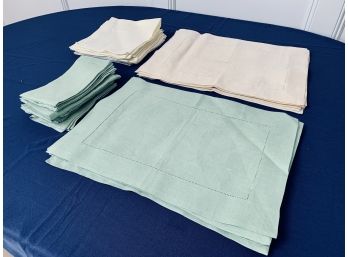 Set Of 10 Cream And Sage Green Linen Placemats And Napkins - Bloomingdales At Home