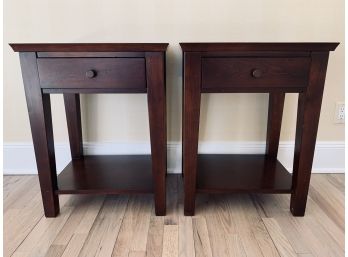 Pair Of Pottery Barn Valencia Bedside Tables - Dark Wood - 1 Drawer