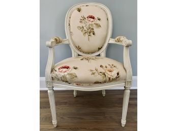 Custom Floral Fabric Armchair - French Louis XVI Style