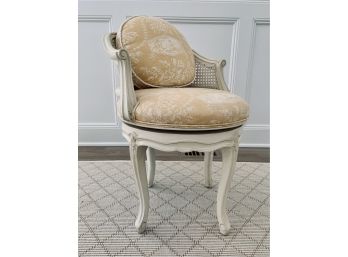 Darling French Custom Swivel Vanity Chair With Cane Back And Painted Wood Frame